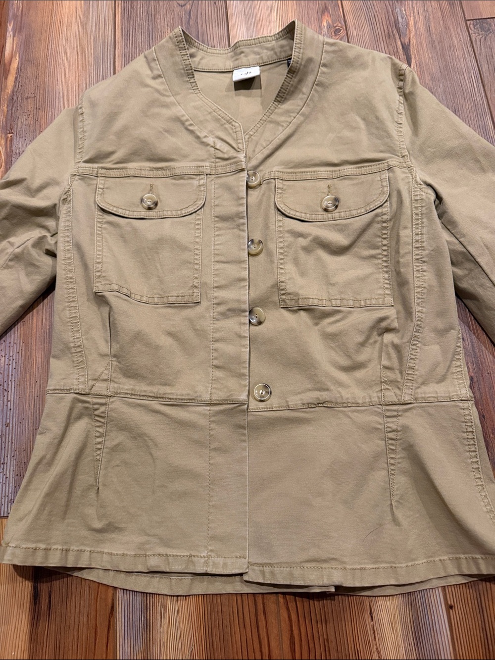 CAbi Camp Jacket #5477 Khaki Tan Utility Peplum Military Jacket M - Picture 7 of 10
